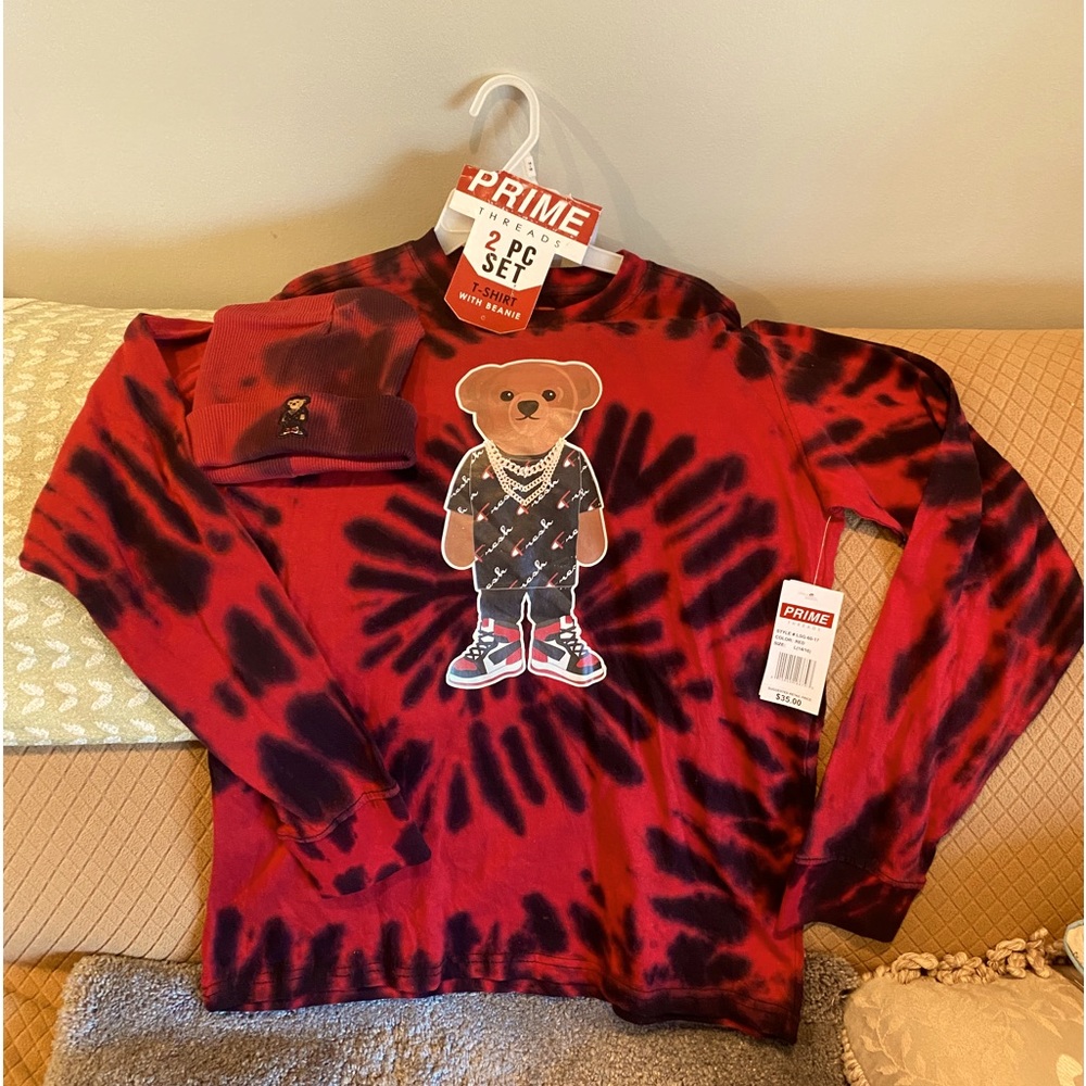 NWT Kids Prime Threads 2pc set LS T-shirt & matching Beanie. Sz. L (14/16).